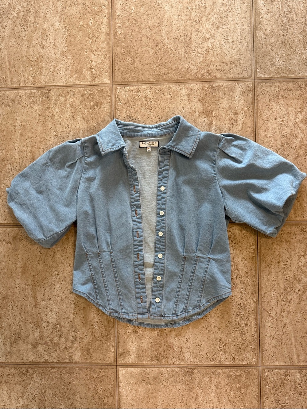 NWOT Bagatelle Collection Light Blue Puff-Sleeve Denim Shirt